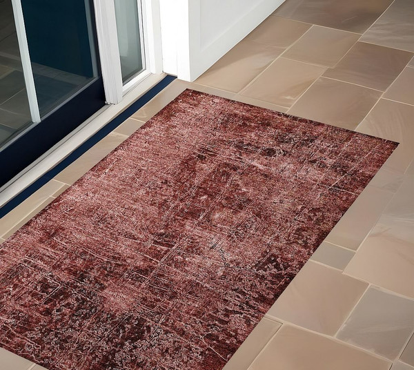 2' X 3' Merlot Abstract Washable Non Skid Indoor Outdoor Area Rug N270-563124