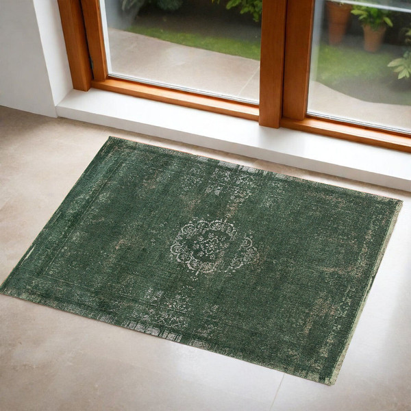 3' X 5' Gray and Green Medallion Non Skid Area Rug N270-548639