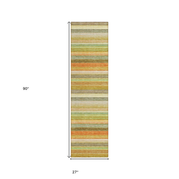 2' X 8' Artichoke Green Striped Washable Non Skid Indoor Outdoor Runner Rug N270-561512