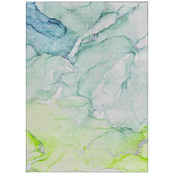 5' X 8' Green Abstract Washable Non Skid Indoor Outdoor Area Rug N270-560215