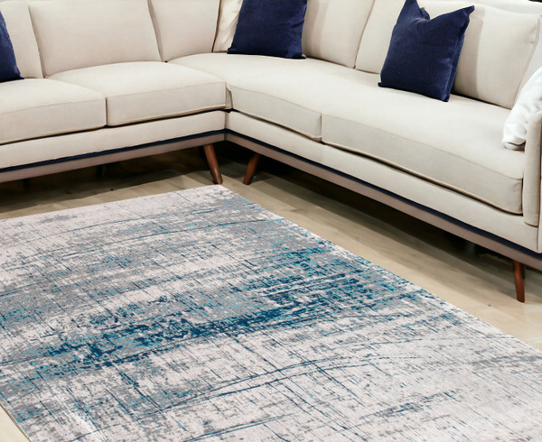 7' X 9' Blue and Gray Abstract Non Skid Area Rug N270-548407