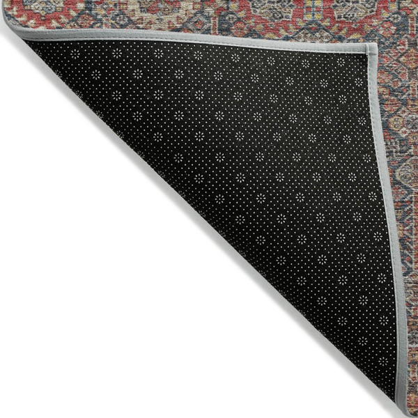 5' X 8' Red and Dark Blue Floral Washable Non Skid Indoor Outdoor Area Rug N270-564369