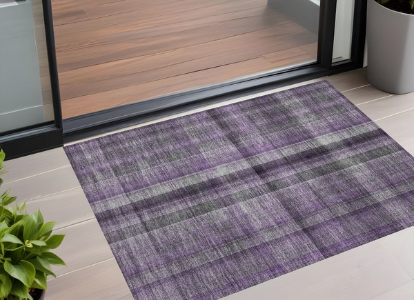 2' X 3' Purple Plaid Washable Non Skid Indoor Outdoor Area Rug N270-562236
