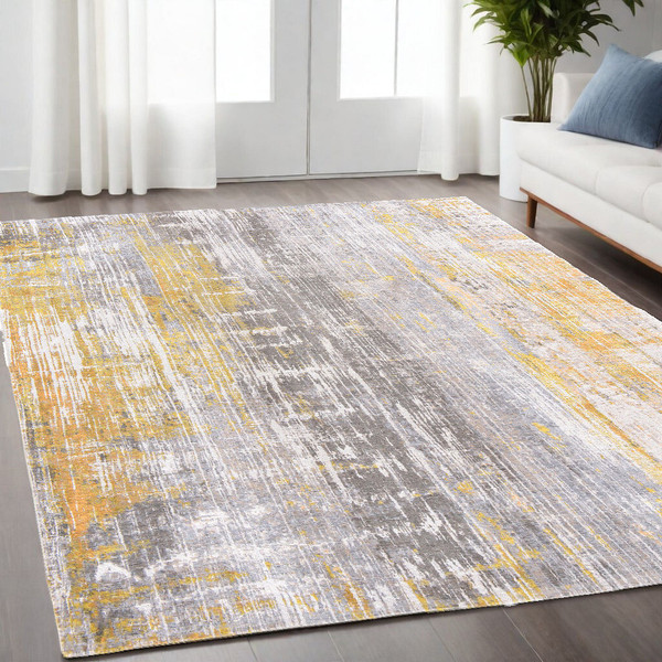 5' X 7' Gray and Yellow Abstract Non Skid Area Rug N270-548481