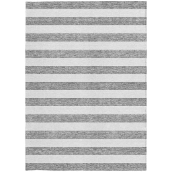 5' X 8' Gray and White Striped Washable Non Skid Indoor Outdoor Area Rug N270-560838