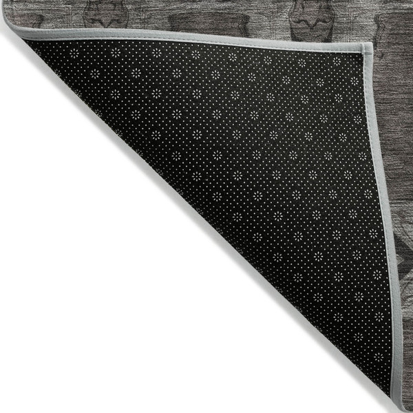 3' X 5' Gray and Black Floral Medallion Washable Non Skid Indoor Outdoor Area Rug N270-563424