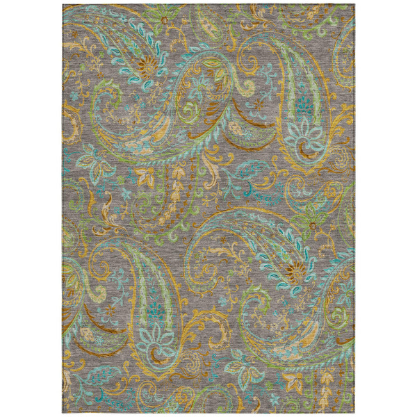 8' X 10' Taupe Paisley Washable Non Skid Indoor Outdoor Area Rug N270-561461