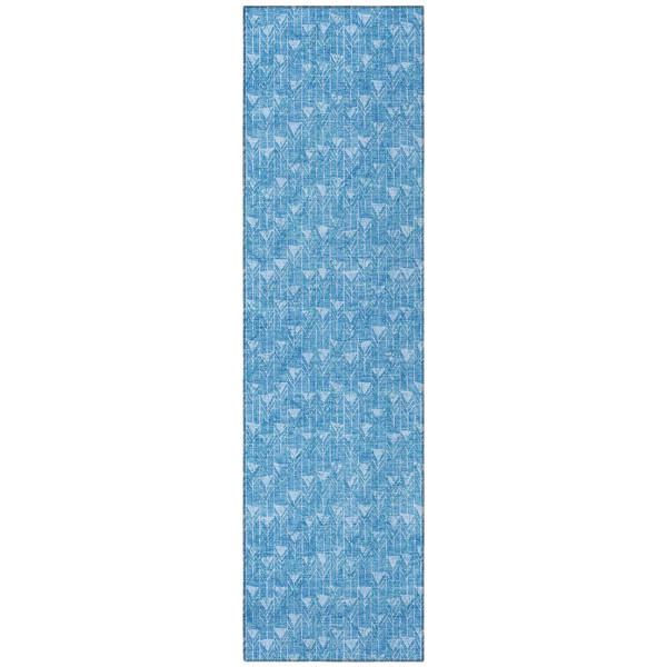 8' Runner Blue Geometric Washable Non Skid Indoor Outdoor Runner Rug N270-560047