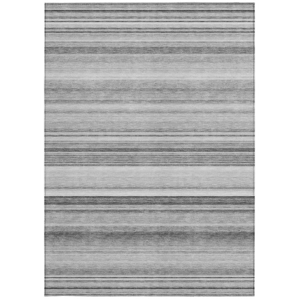 5' X 8' Gray Striped Washable Non Skid Indoor Outdoor Area Rug N270-561018
