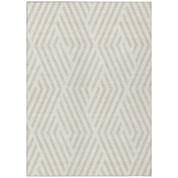 8' X 10' Beige and Ivory Geometric Washable Non Skid Indoor Outdoor Area Rug N270-562305