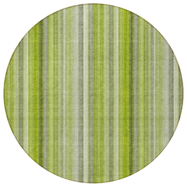 8' Round Green Round Striped Washable Non Skid Indoor Outdoor Area Rug N270-562052