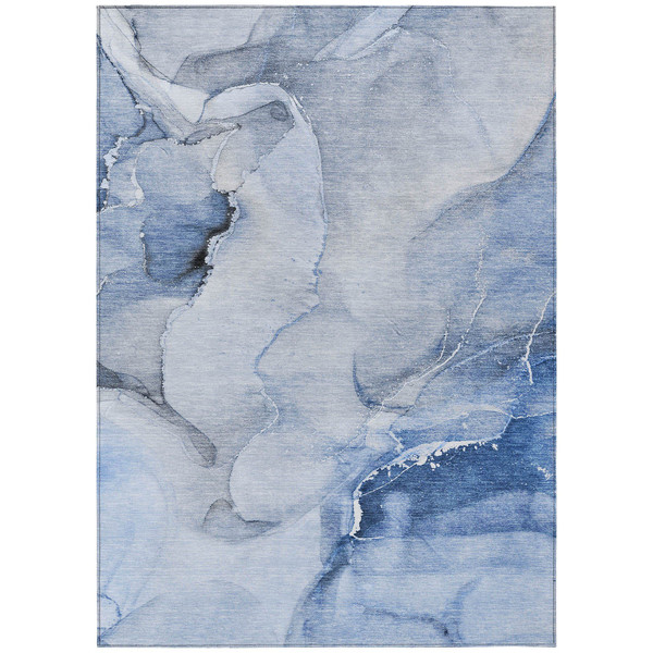 3' X 5' Blue and Gray Abstract Washable Non Skid Indoor Outdoor Area Rug N270-560450
