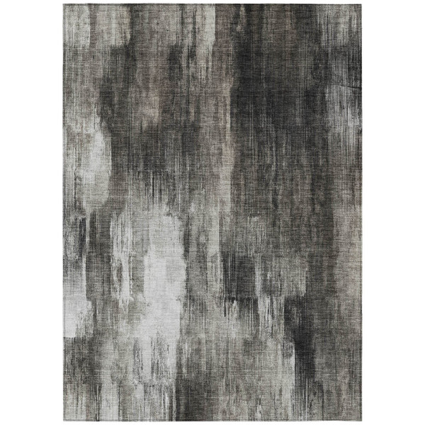 5' X 8' Gray and Black Abstract Washable Non Skid Indoor Outdoor Area Rug N270-563605