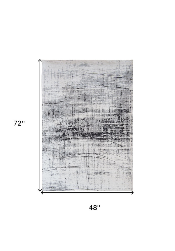 5' X 7' Black and White Abstract Non Skid Area Rug N270-548549