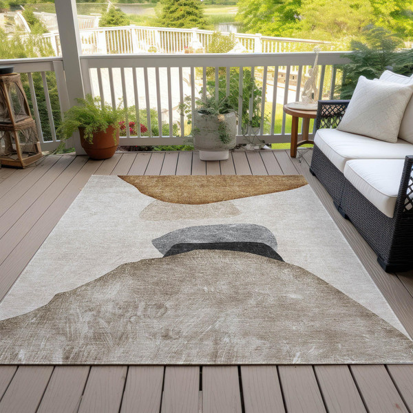 5' X 8' Tan Brown and Gray Abstract Washable Non Skid Indoor Outdoor Area Rug N270-562177