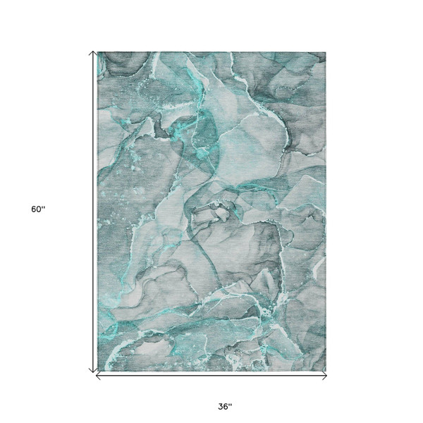 3' X 5' Gray and Ivory Abstract Washable Non Skid Indoor Outdoor Area Rug N270-560378