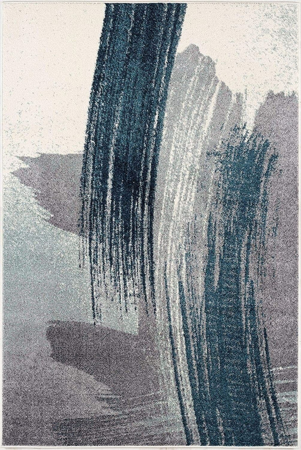 8' X 11' White And Blue Abstract Strokes Area Rug N270-390317