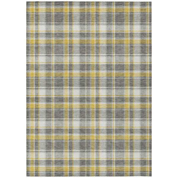 8' X 10' Gray Yellow and White Plaid Washable Non Skid Indoor Outdoor Area Rug N270-563355