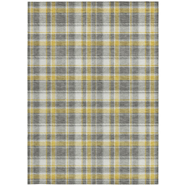 8' X 10' Gray Yellow and White Plaid Washable Non Skid Indoor Outdoor Area Rug N270-563355