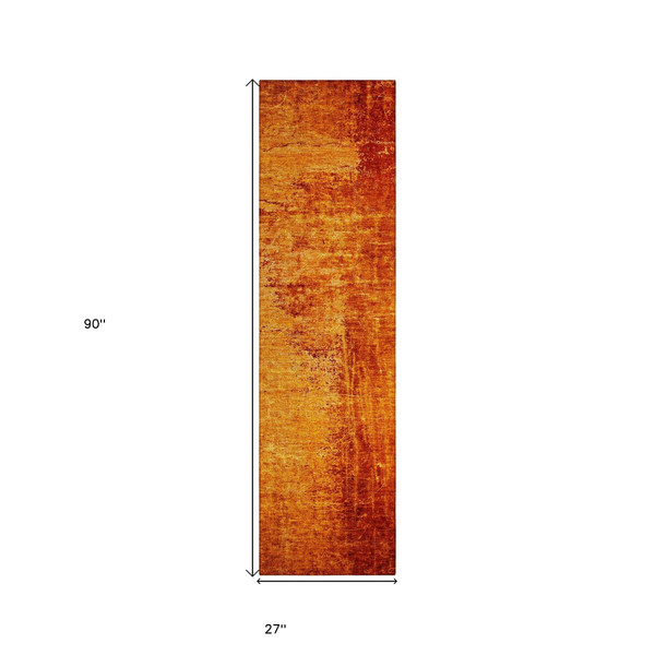 8' Runner Orange Abstract Washable Non Skid Indoor Outdoor Runner Rug N270-562714