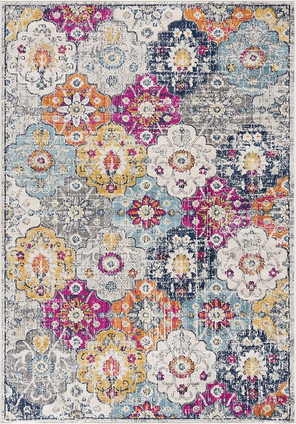 8' Runner Blue and Ivory Floral Runner Rug N270-392932