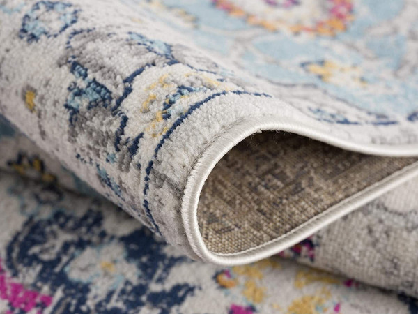8' Runner Blue and Ivory Floral Runner Rug N270-392932