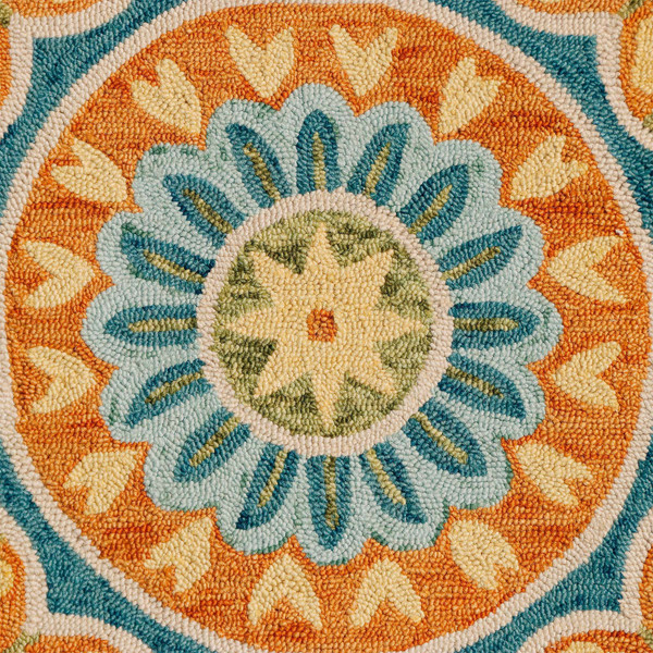 4' Orange and Blue Round Wool Floral Hand Tufted Area Rug N270-554452