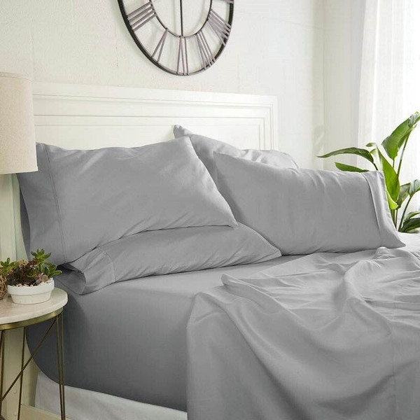 Twin size 4 Piece Grey Wrinkle Resistant Microfiber Polyester Sheet Set Q280-GRTW1322