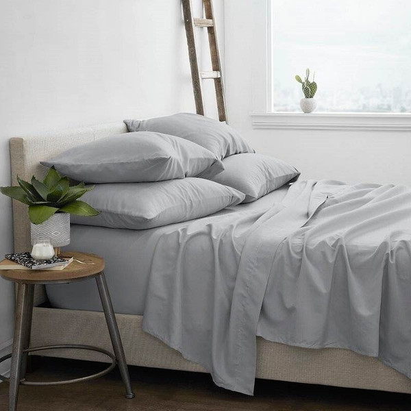 Twin size 4 Piece Grey Wrinkle Resistant Microfiber Polyester Sheet Set Q280-GRTW1322