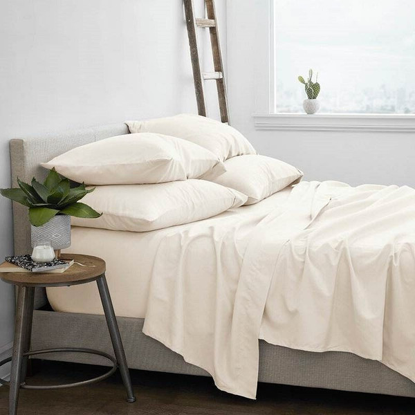 Twin Ivory Beige 4-Piece Soft Wrinkle Resistant Microfiber/Polyester Sheet Set Q280-IVTW1422