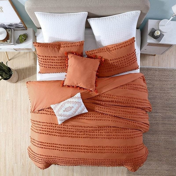 Full/Queen 5-Piece 100-Percent Cotton Clip Dot Comforter Set in Brick Orange Q280-GTPL3218