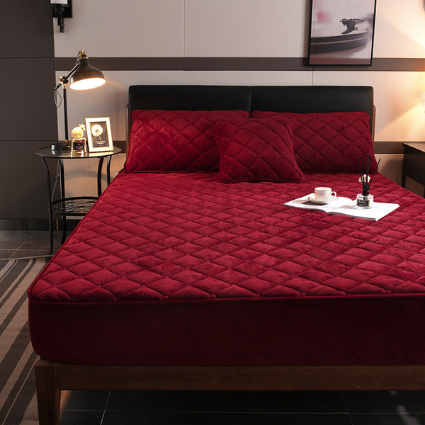 Color: Red, Size: 180cmx200cm - Crystal Velvet Bed Sheet One-Piece Thickened Bedspread Non-Slip Sim Q119-CJCZ108838518RI