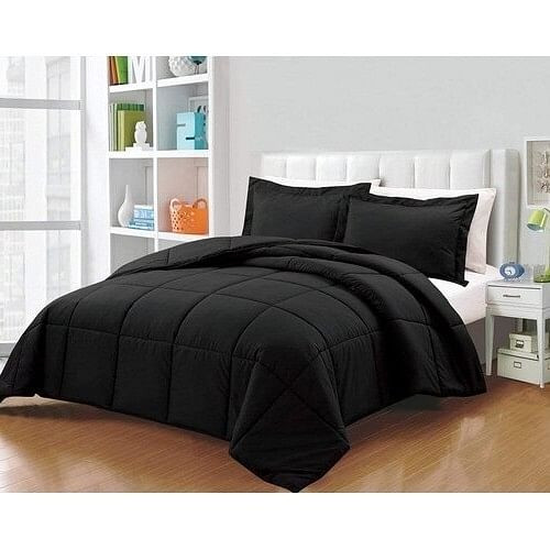 Queen Size Reversible Microfiber Down Alternative Comforter Set in Black Q280-BLQU7157