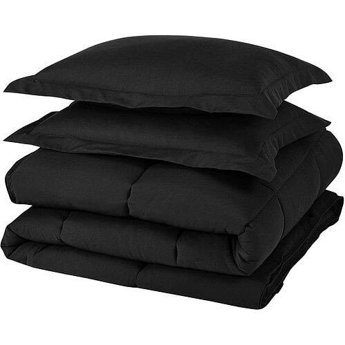 Queen Size Reversible Microfiber Down Alternative Comforter Set in Black Q280-BLQU7157