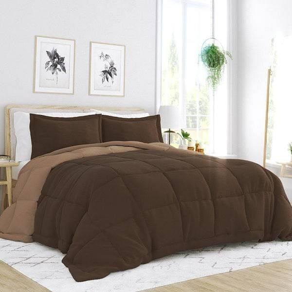 Twin/Twin XL 2-Piece Reversible Microfiber Comforter Set in Taupe Brown Q280-TATX3799