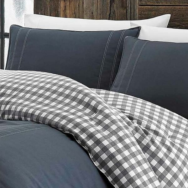 King size 100% Cotton Reverse Plaid Gray/White Comforter Set Q280-EDBAWA8828