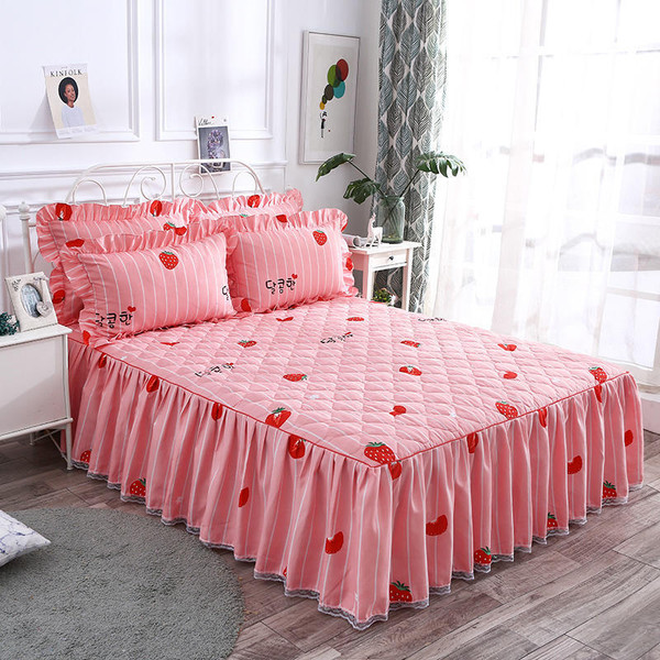 Color: Red, Size: 150X200cmThreepiece suit - Twill Thickened Bedspread Bed Skirt Single Product Bed Q119-CJCZ122247005EV
