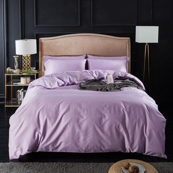 Flower Pattern: Crystal violet, Size: KING - Four-piece long-staple cotton solid color set Q119-CJJJJFCZ00082-Crystal violet-KING