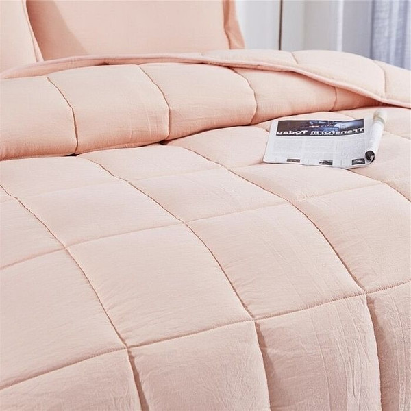 Queen Size Pink 3 Piece Microfiber Reversible Comforter Set Q280-PIQU4058