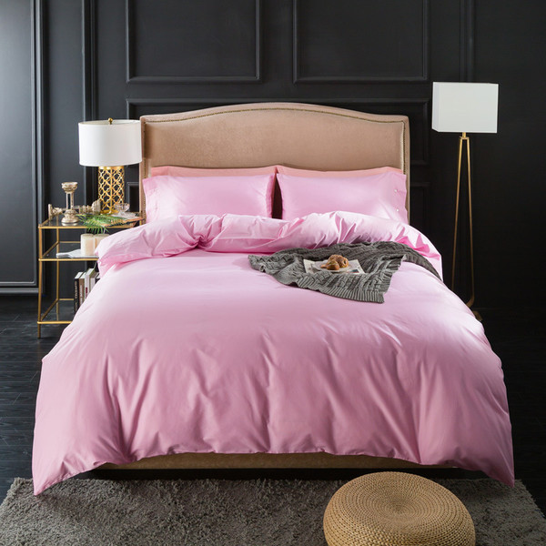Flower Pattern: Sakura Pink, Size: QUEEN - Four-piece long-staple cotton solid color set Q119-CJJJJFCZ00082-Sakura Pink-QUEEN