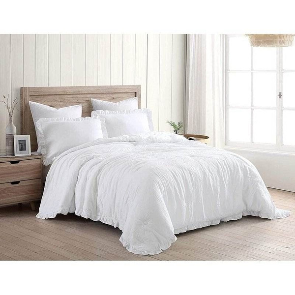 King Size White Ruffled Edge Microfiber Comforter Set Q280-WHKI5599