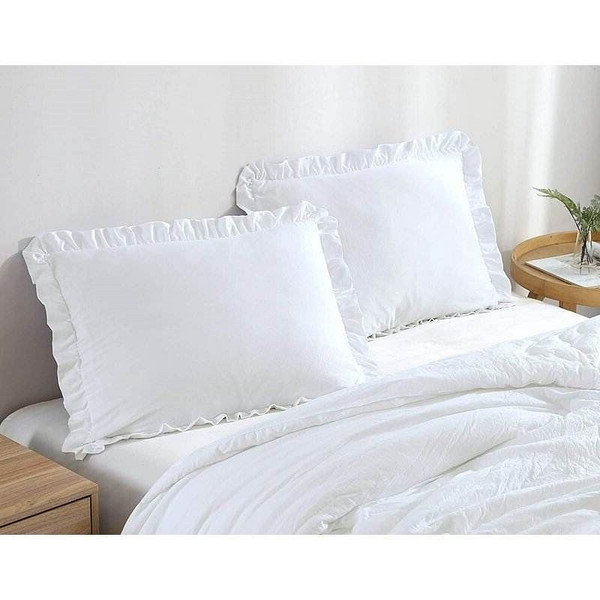King Size White Ruffled Edge Microfiber Comforter Set Q280-WHKI5599