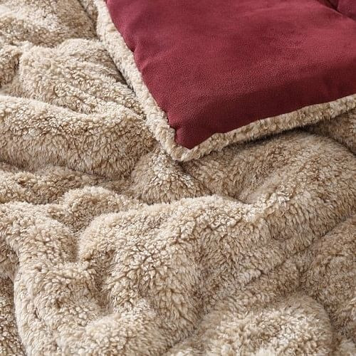 Twin Plush Sherpa Reversible Micro Suede Comforter Set in Marron Q280-RETE7436