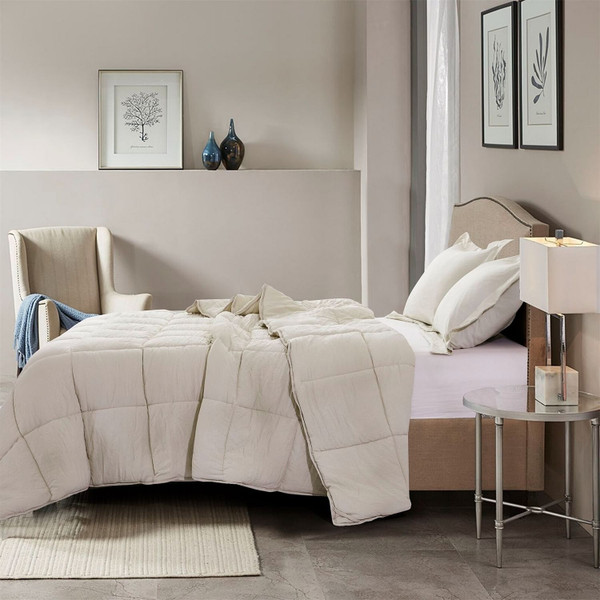Queen Size Beige 3 Piece Microfiber Reversible Comforter Set Q280-BEQU1466