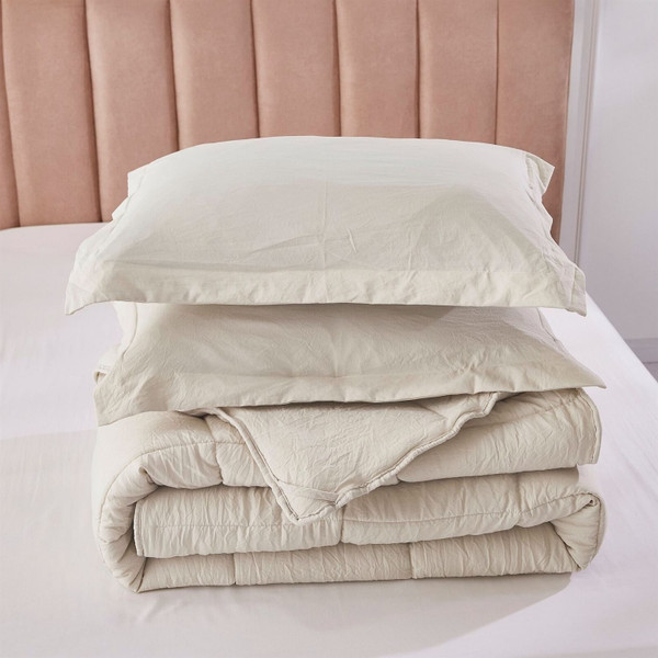 Queen Size Beige 3 Piece Microfiber Reversible Comforter Set Q280-BEQU1466