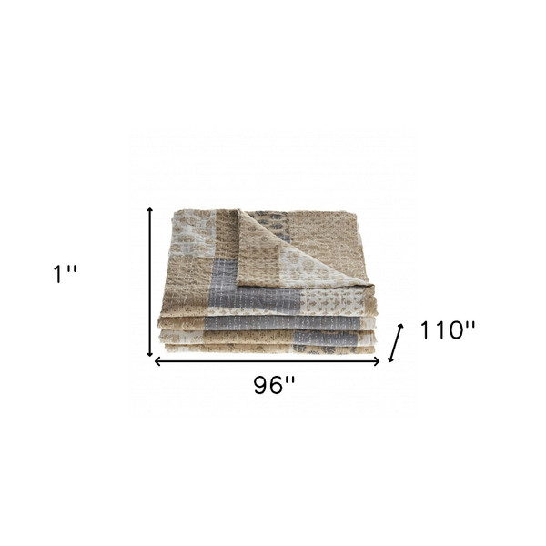 Cream Knitted Cotton Geometric Throw N270-516524
