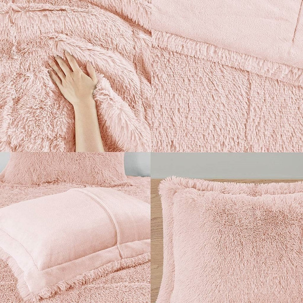 Full/Queen Pink Blush Soft Sherpa Faux Fur 3-Piece Comforter Set Q280-BLPFQCS7953891