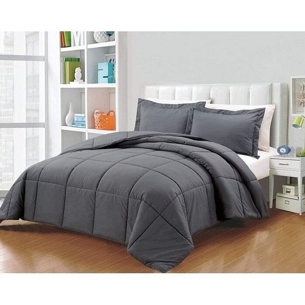 Queen Size Reversible Microfiber Down Alternative Comforter Set in Grey Q280-GRQU7057