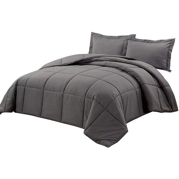 Queen Size Reversible Microfiber Down Alternative Comforter Set in Grey Q280-GRQU7057