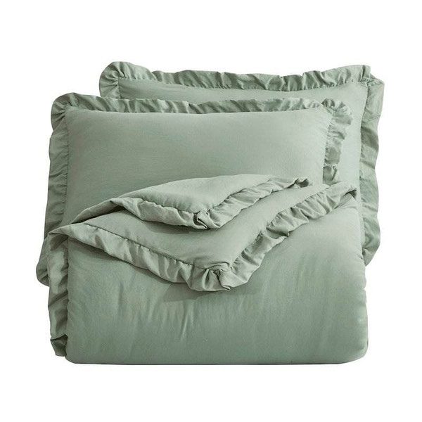 Oversized Queen Sage Microfiber 3-Piece Comforter Set with Ruffled Edge Trim Q280-QUPX6399